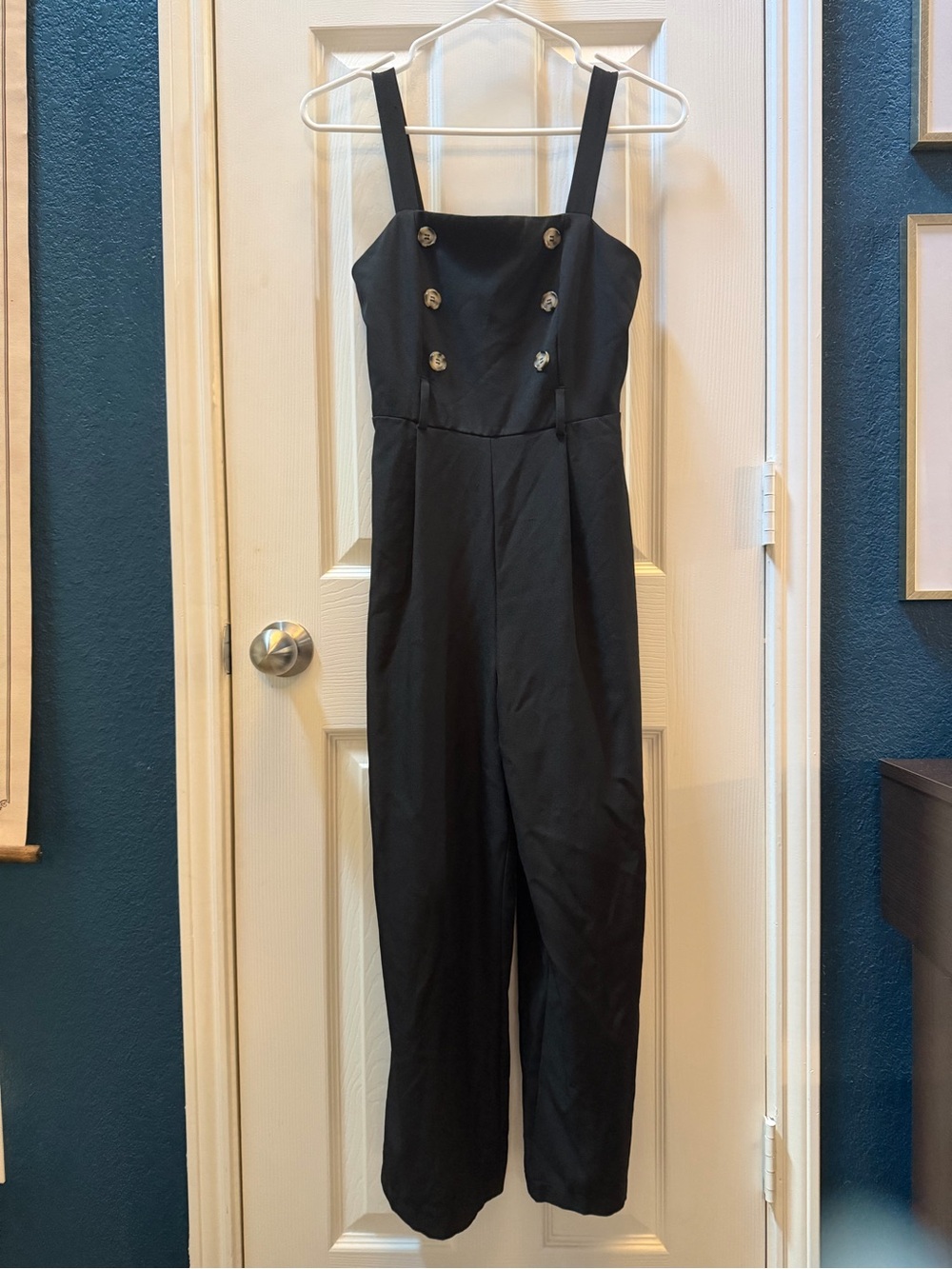 Late 1990s Black Double-Button Square-Neck Jumpsuit